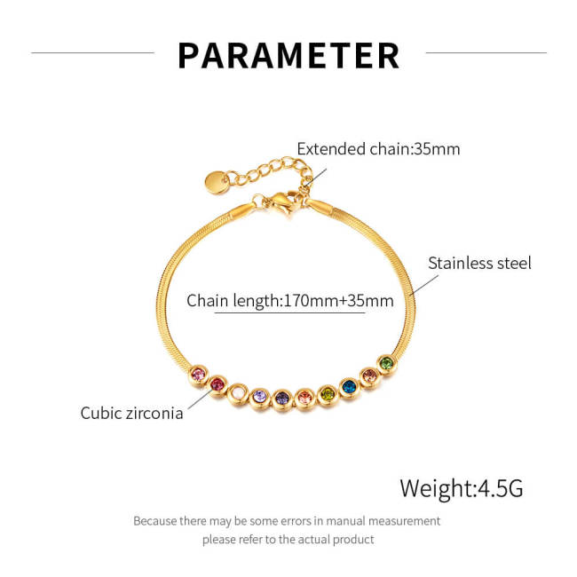 Wholesale Stainless Steel CZ Flat Herringbone Chain Bracelet