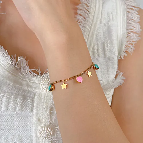 Wholesale Stainless Steel Charming Enamel Heart Bracelet