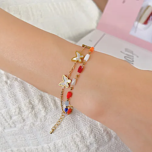 Wholesale Stainless Steel Colorful Acrylic Beads Bracelet