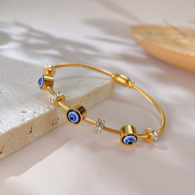 Wholesale Stainless Steel Evil Eye Cable Bangle