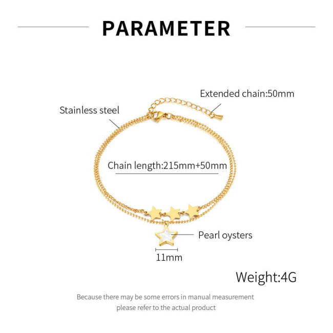 Wholesale Stainless Steel Charming Double layer Star Anklet