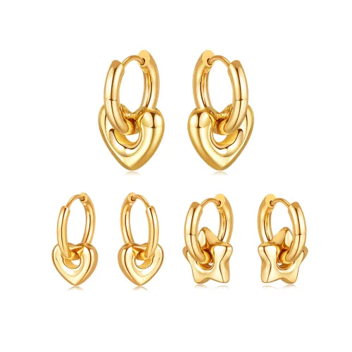 Wholesale Stainless Steel Women Heart Star Hoop Earrings