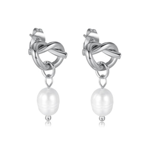 Wholesale Stainless Steel Knot Pearl Drop Earrings