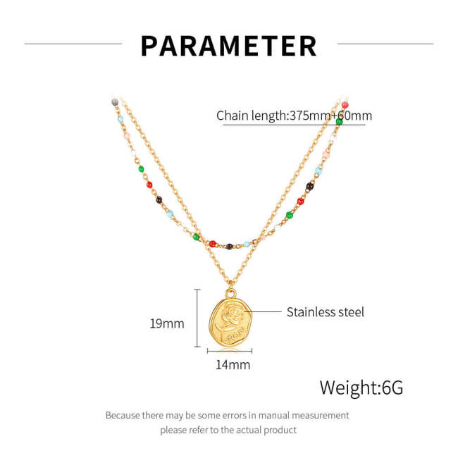 Wholesale Stainless Steel Double Layered Rose Pendant Necklace