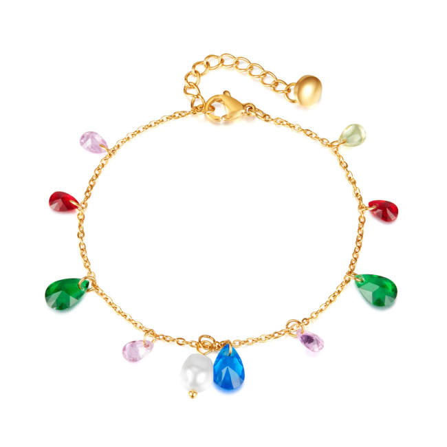 Wholesale Stainless Steel Colorful CZ Water Drop Bracelet