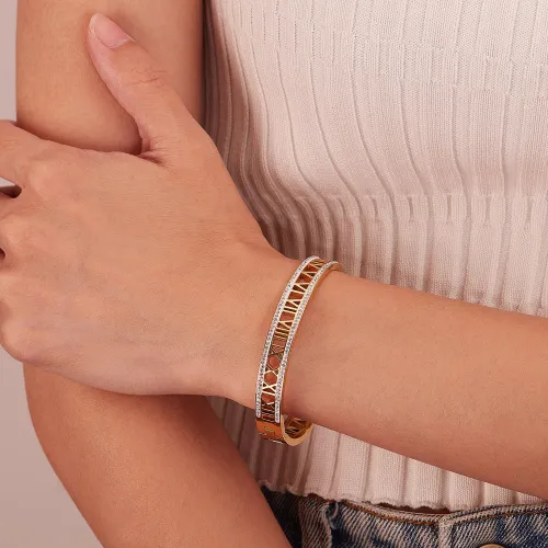 Wholesale Stainless Steel Hollow Roman Numeral Bangle with CZ