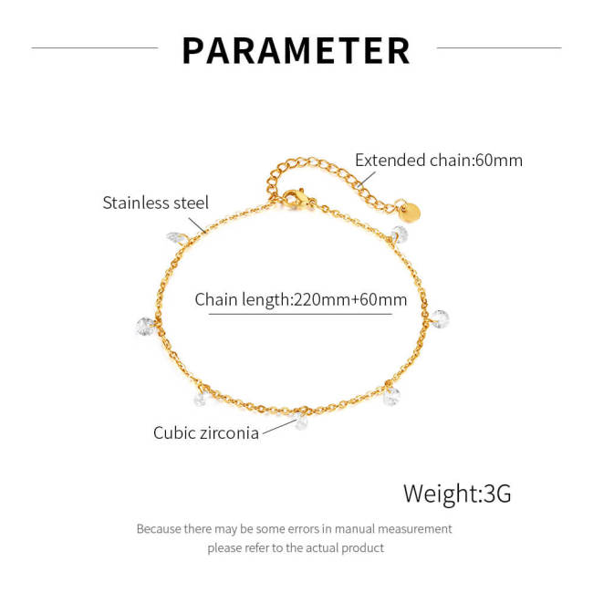Wholesale Stainless Steel CZ Drop Anklet