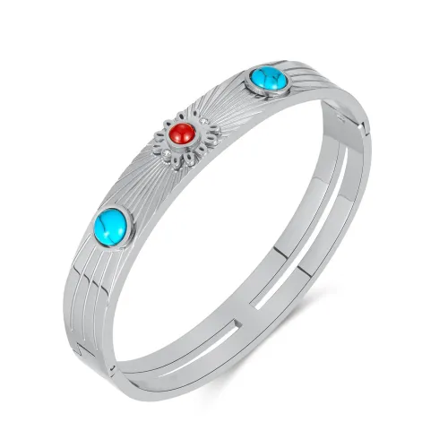 Wholeasle Stainless Steel Vintage Natural Stone Bangle