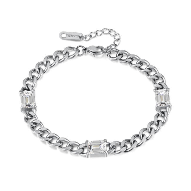 Wholesale Stainless Steel Cuban Chain CZ Necklace Bracelet Set