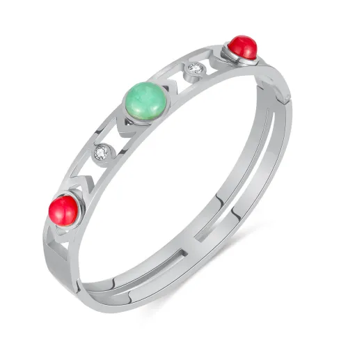 Wholesale Stainless Steel Hollow Luxury Natural Stone  Bangle