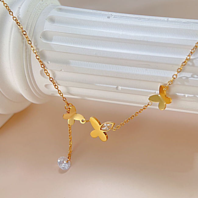 Wholesale Stainless Steel CZ Butterfly Anklet