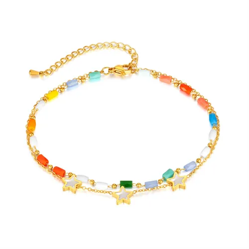 Wholesale Stainless Steel Double Layer Acrylic Beads Anklet