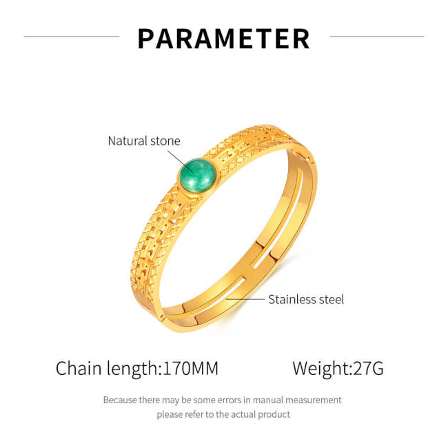 Wholesale Stainless Steel Green Natural Stone Bangle