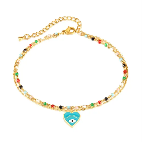 Wholesale Stainless Steel Women Devil's Eye Heart Anklet