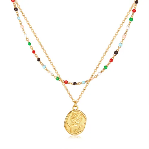 Wholesale Stainless Steel Double Layered Rose Pendant Necklace