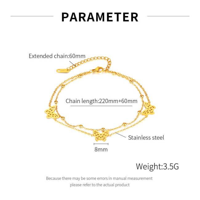 Wholeale Stainless Steel Double Layer Hollow Butterfly Anklet