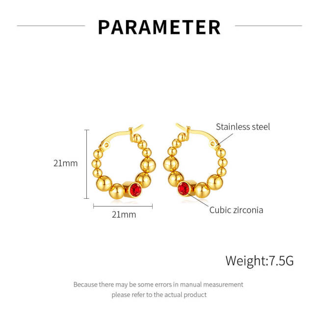 Wholeasle Stainless Steel Beads Link Hoop Earring with CZ
