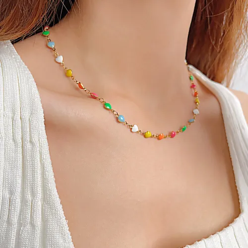 Wholesale Stainless Steel Enamel Heart Link Necklace