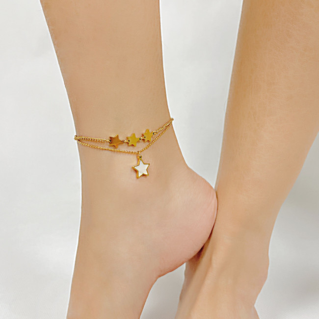 Wholesale Stainless Steel Charming Double layer Star Anklet