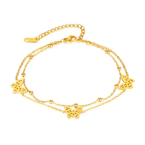 Wholeale Stainless Steel Double Layer Hollow Butterfly Anklet