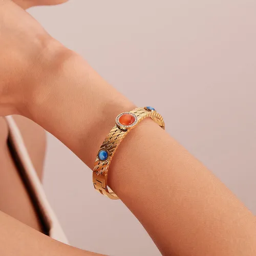 Wholesale Natural Stone Stainless Steel Bangle