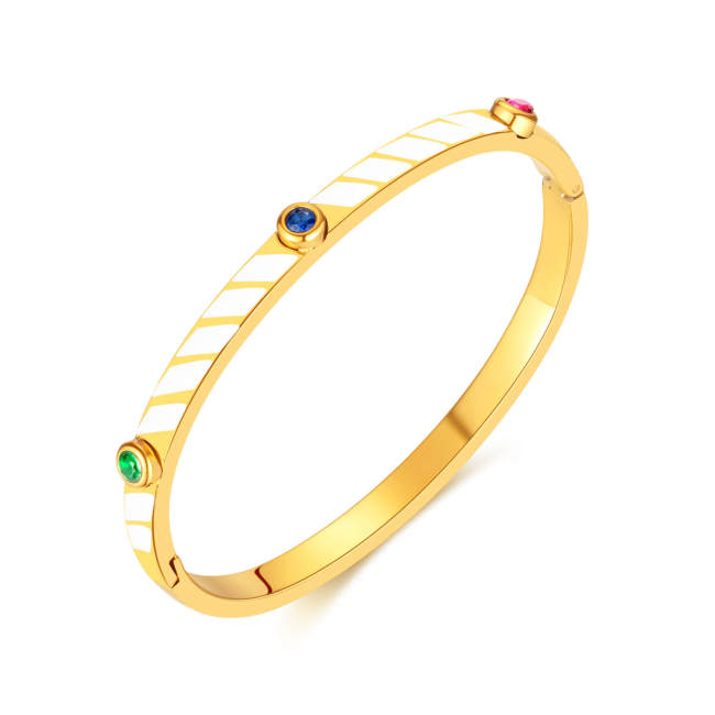 Wholesale Stainless Steel Colorful Striped Bangle with CZ