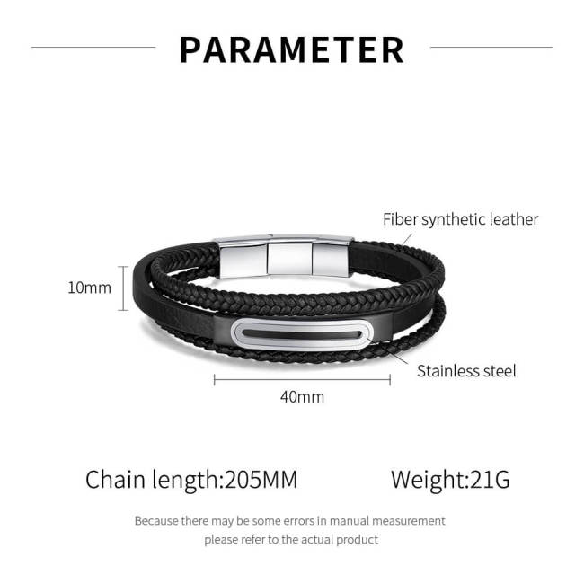 Wholesale Stainless Steel Multi-Layer Braided Leather Bracelet