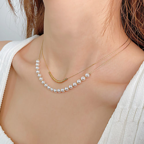 Wholesale Stainless Steel Double Layered Pearl Clavicle Necklace