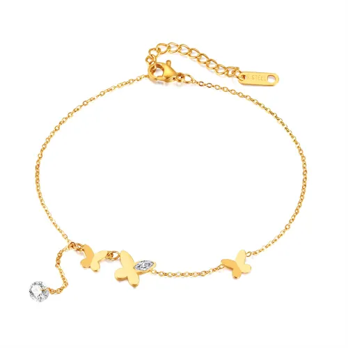 Wholesale Stainless Steel CZ Butterfly Anklet