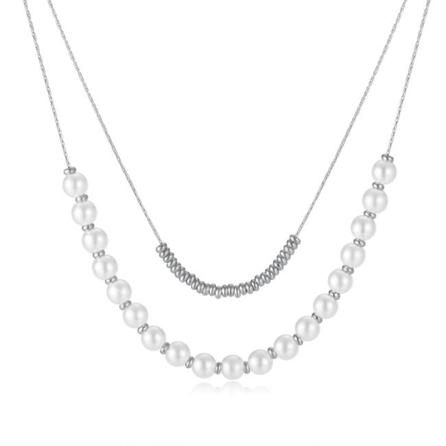 Wholesale Stainless Steel Double Layered Pearl Clavicle Necklace