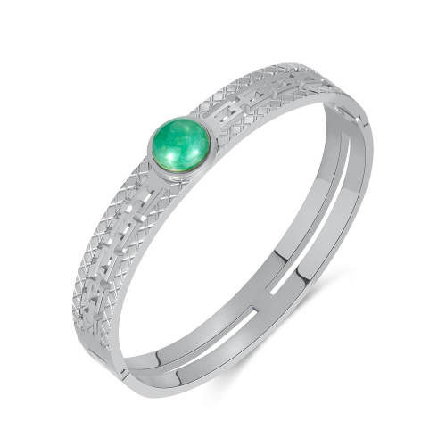 Wholesale Stainless Steel Green Natural Stone Bangle
