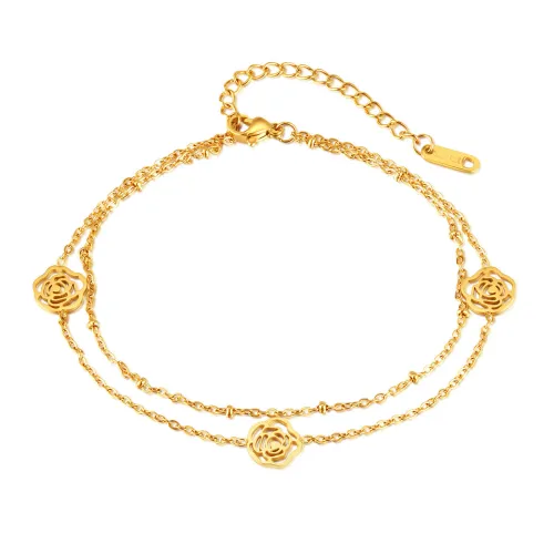 Wholesale Stainless Steel Hollow Camellia Flower Anklet