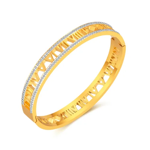 Wholesale Stainless Steel Hollow Roman Numeral Bangle with CZ