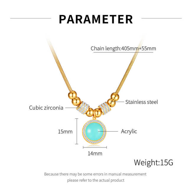 Wholesale Stainless Steel Round Acrylic Pendant Necklace