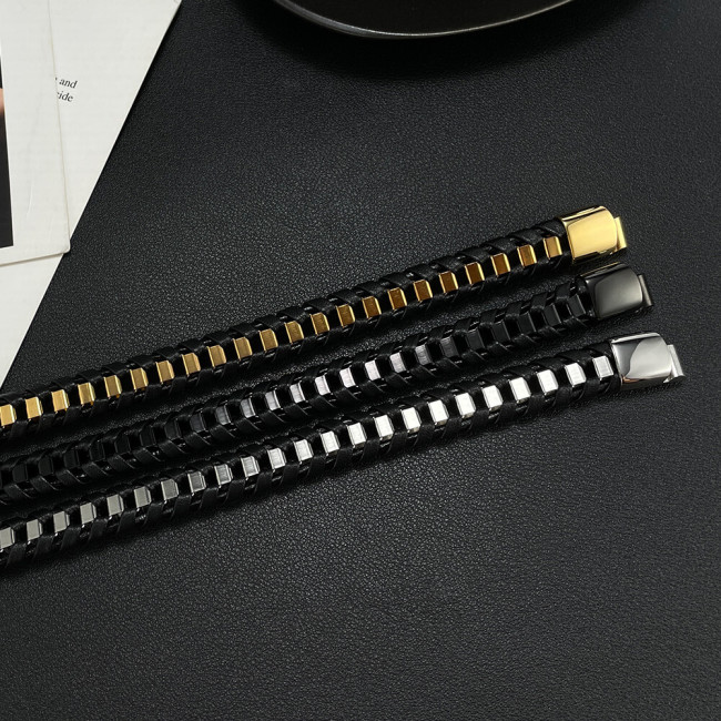 Wholesale Stainless Steel Cool Leather Bracelet