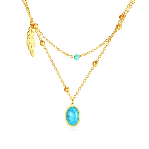 Wholesale Stainless Steel Oval Turquoise Pendant Necklace