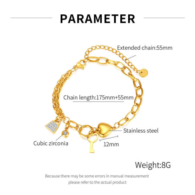 Wholesale Stainless Steel Charming Heart Lock Key Bracelet