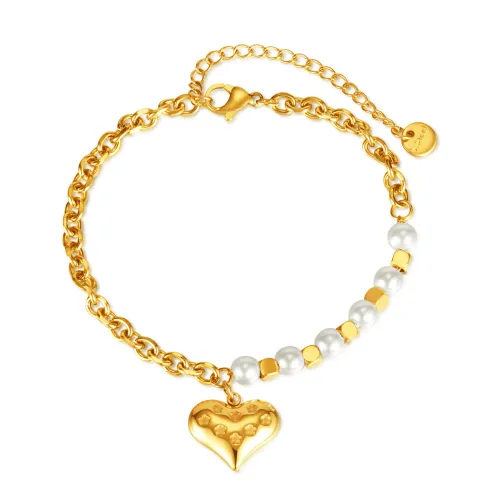 Wholesale Stainless Steel Heart Pressed Flower Bracelet