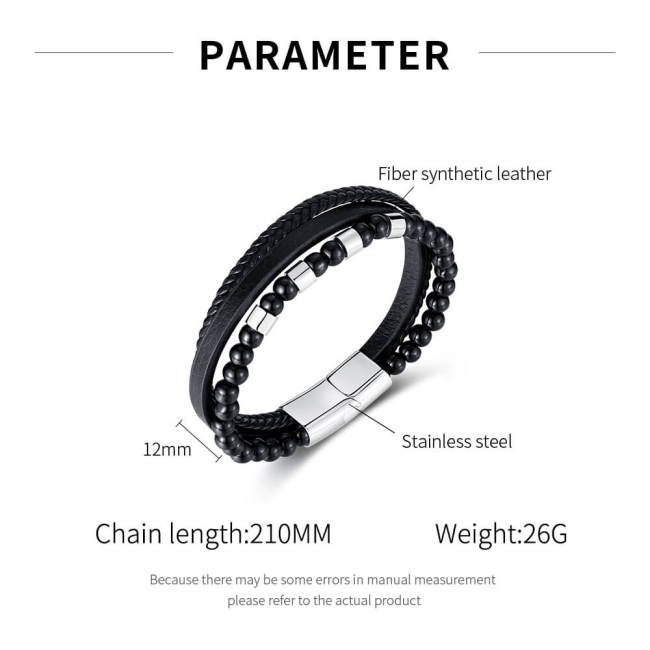 Wholesale Stainless Steel Cool Men Leather Bracelet