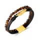 Wholesale Stainless Steel Tiger Eye Beads Leather Bracelet with Feather