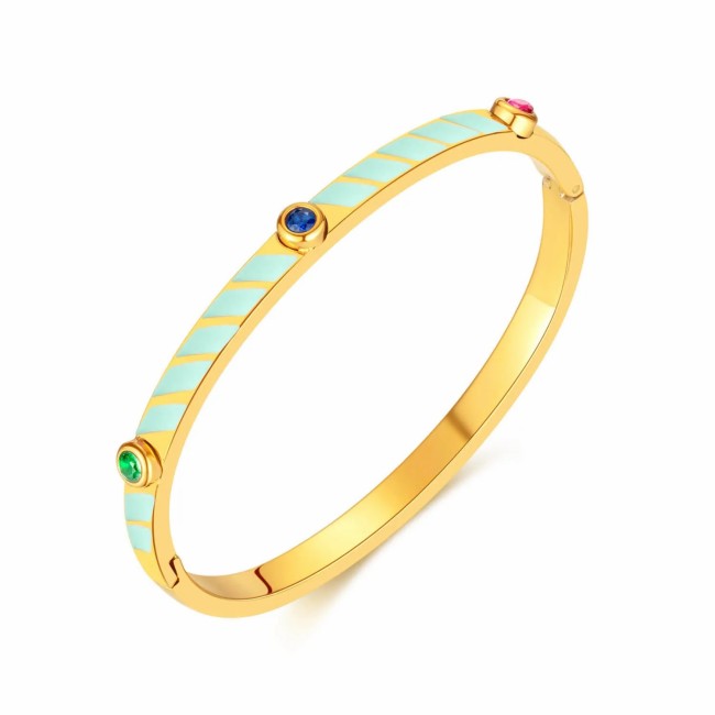 Wholesale Stainless Steel Colorful Striped Bangle with CZ