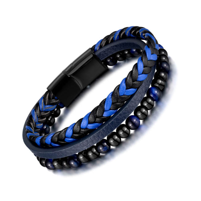 Wholesale Stainless Steel Two-Tone Braided Leather Bracelet