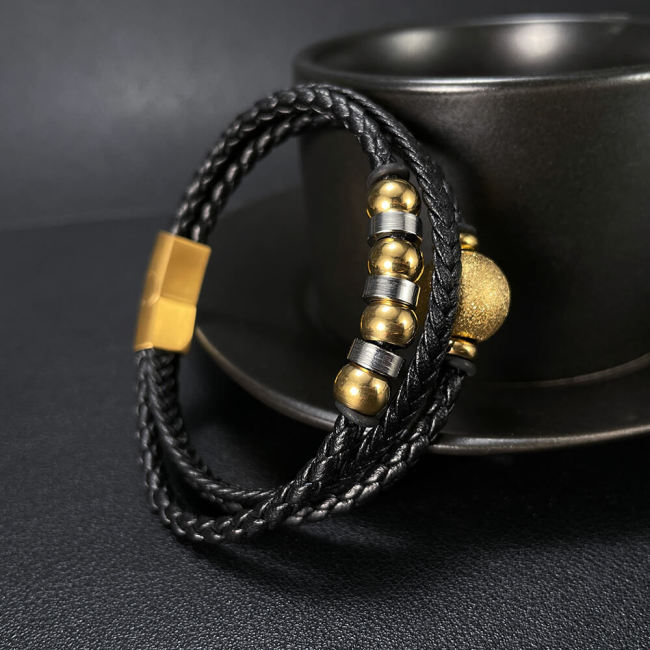 Wholesale Stainless Steel Multiple Leather Bracelet with Beads