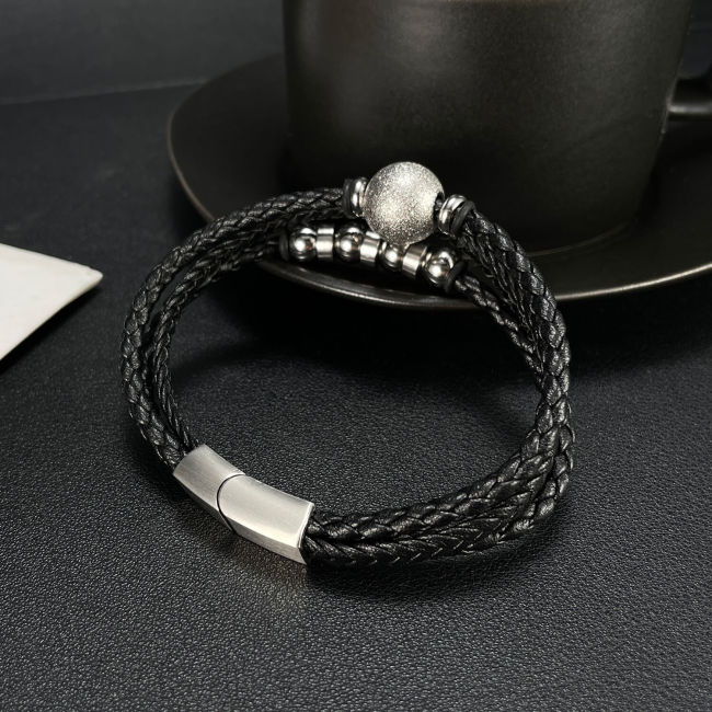 Wholesale Stainless Steel Multiple Leather Bracelet with Beads