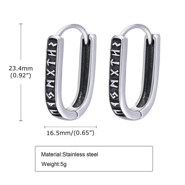 Wholesale Stainless Steel Viking Rune U Shape Hoop Earrings
