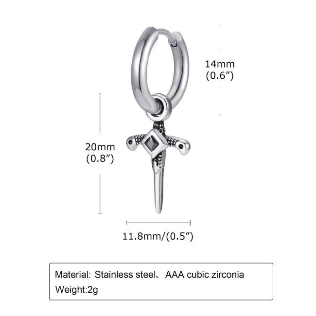 Wholesale Stainless Steel Hoop Earring with Cross Sword