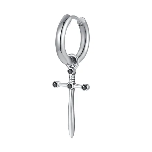 Wholesale Stainless Steel Mens Sword Cross Hoop Earring