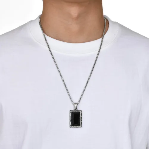 Wholesale Stainless Steel Vintage Black Glass Square Pendant