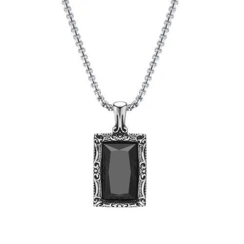 Wholesale Stainless Steel Vintage Black Glass Square Pendant