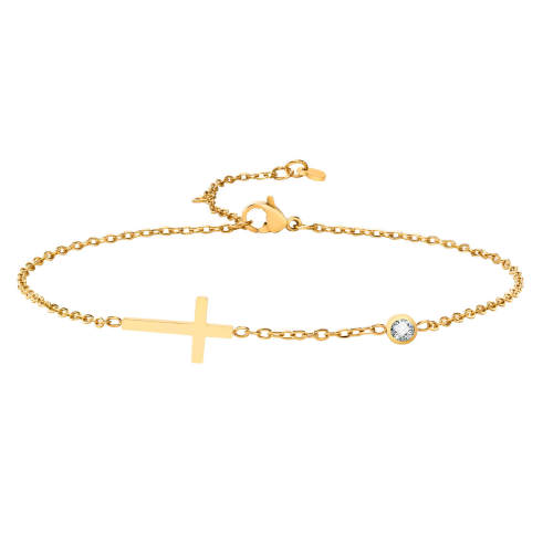 Wholesale Stainless Steel Sideways Cross Anklet with CZ